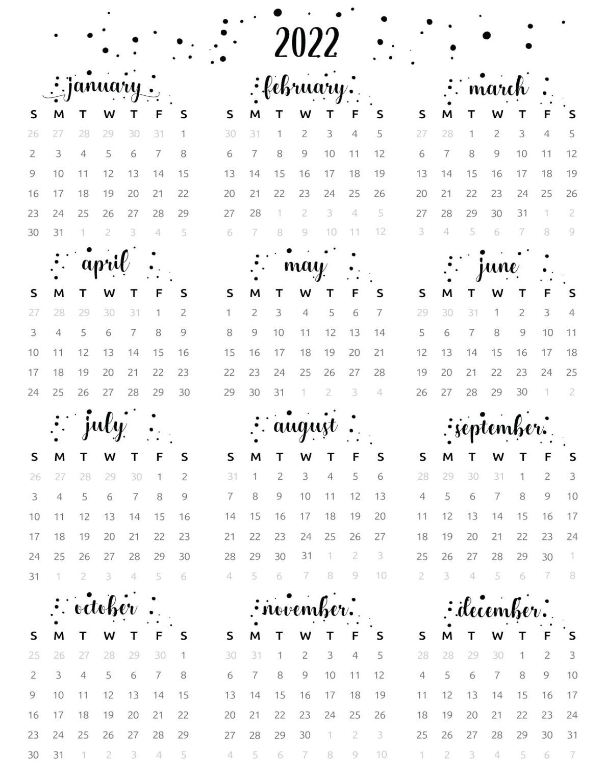 Free Printable At A Glance Calendar 2022 - World Of Printables