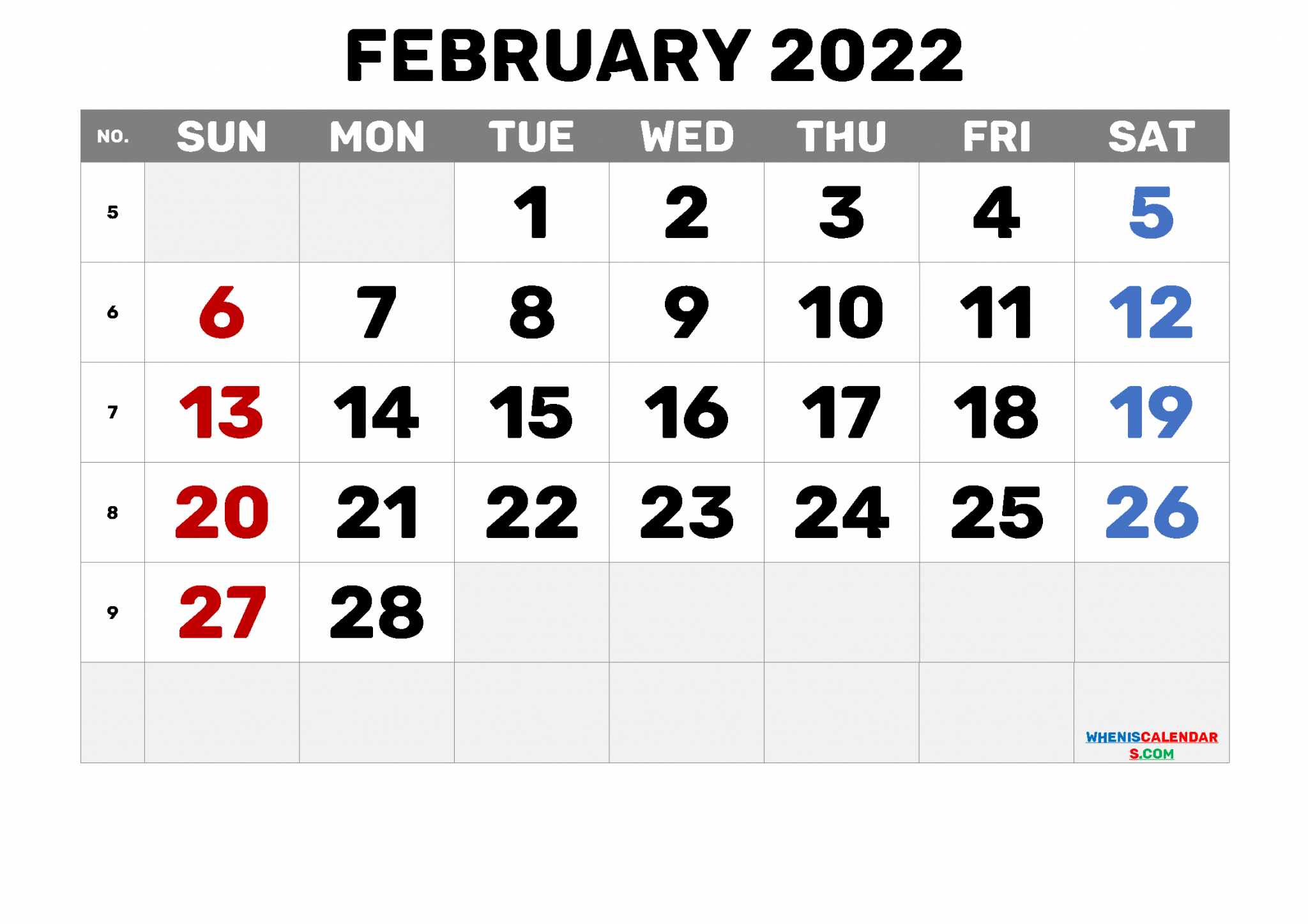 Free Printable Blank Calendar February 2022 Pdf And Image