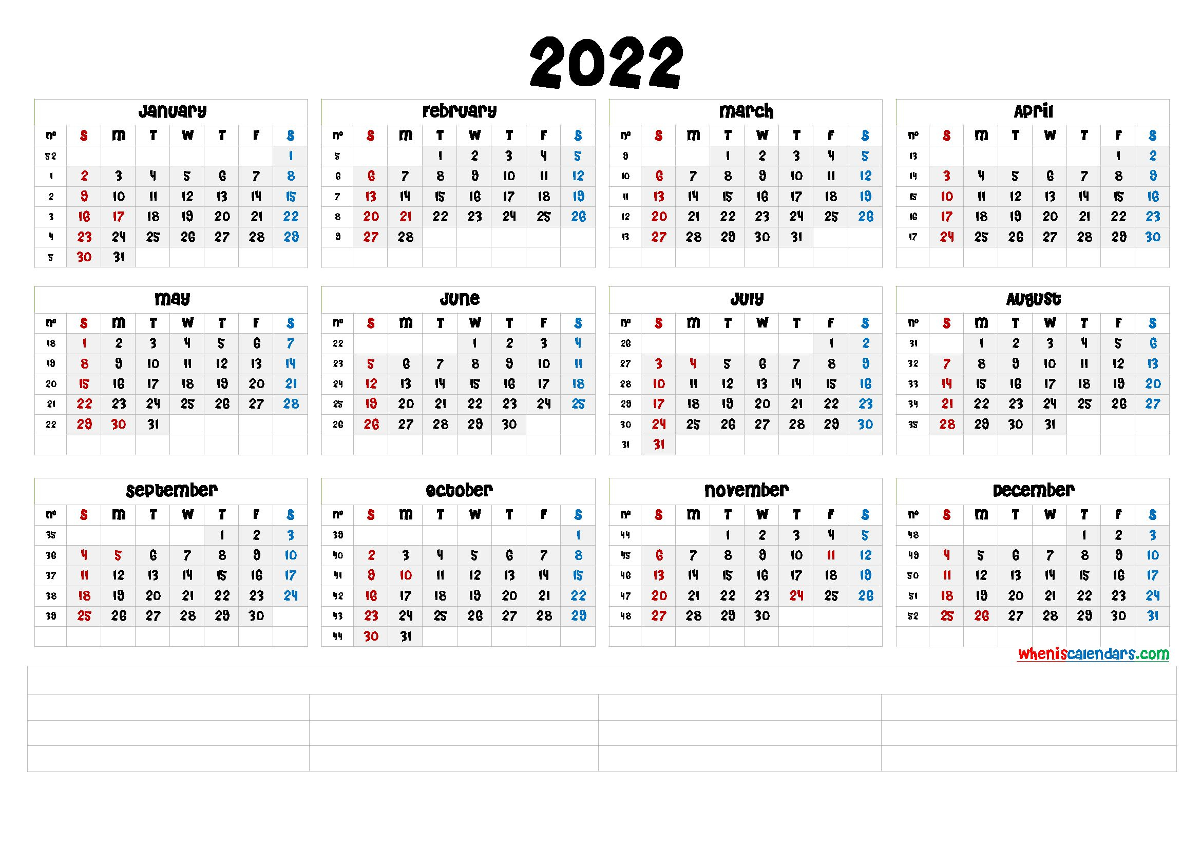 Free Printable Blank Calendar Template 2022