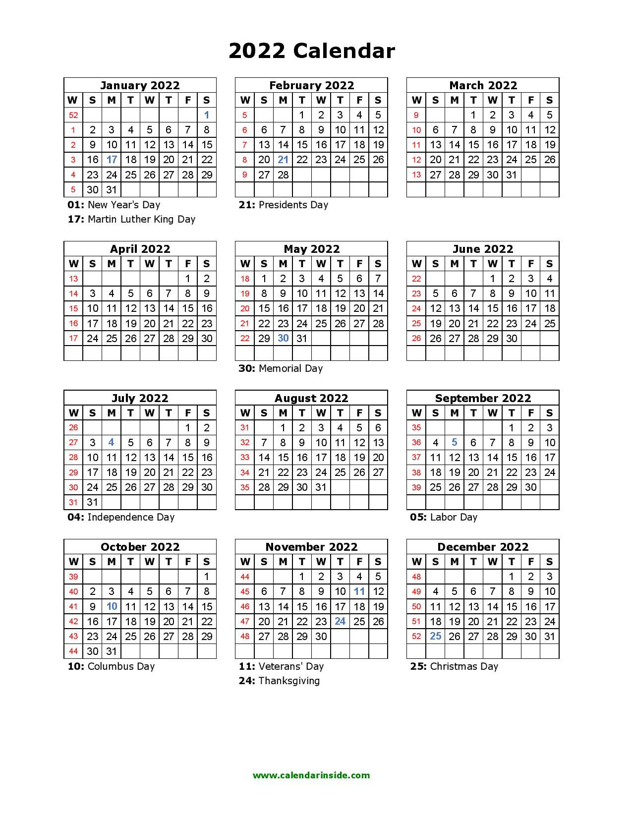 Free Printable Calendar 2022 Templates - Yearly Calendars