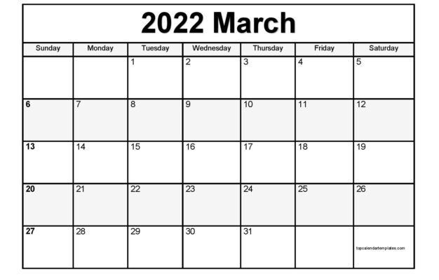 Free Printable Calendar March 2022 Pdf | Blank Calendar