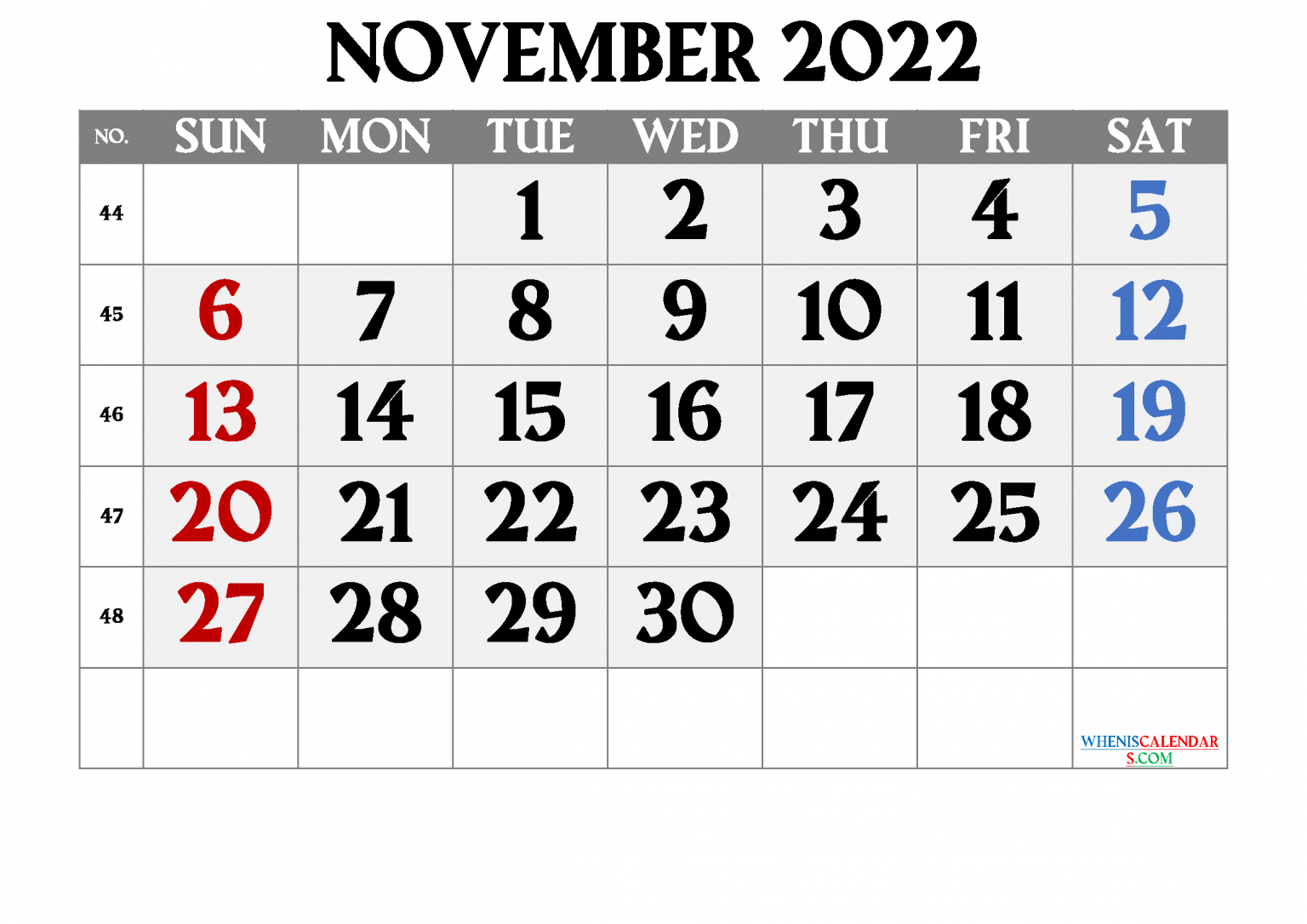 Free Printable Calendar November 2022 With Week Numbers