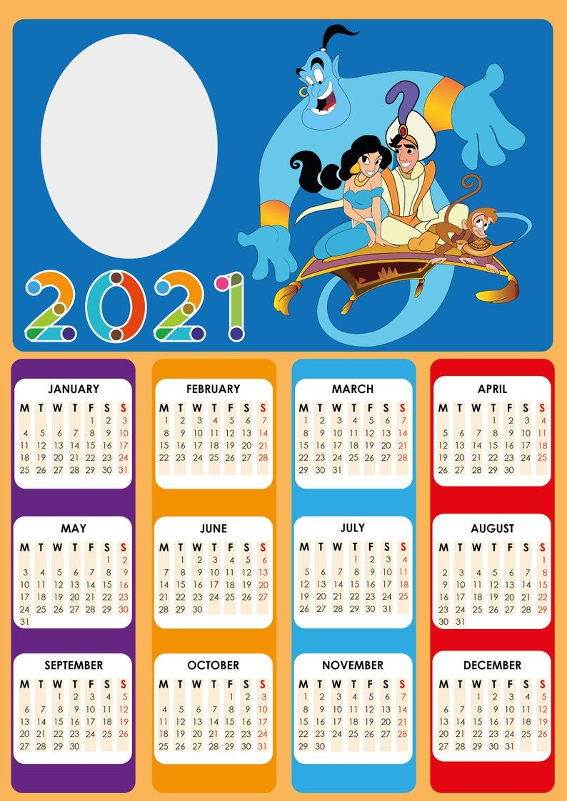 Free Printable Disney Calendar 2021 / Disney Princess 2021