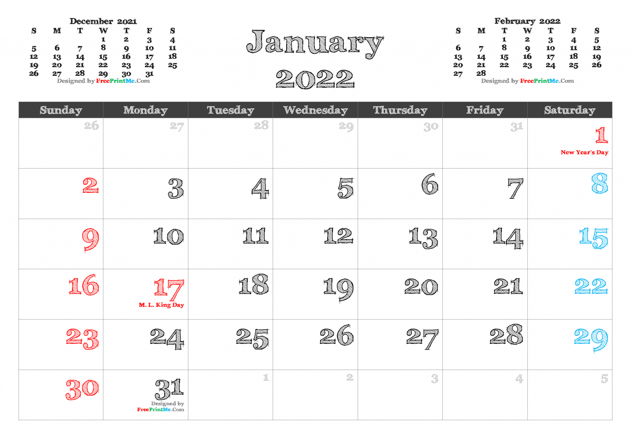 The January 2022 Desk Calendar Printable