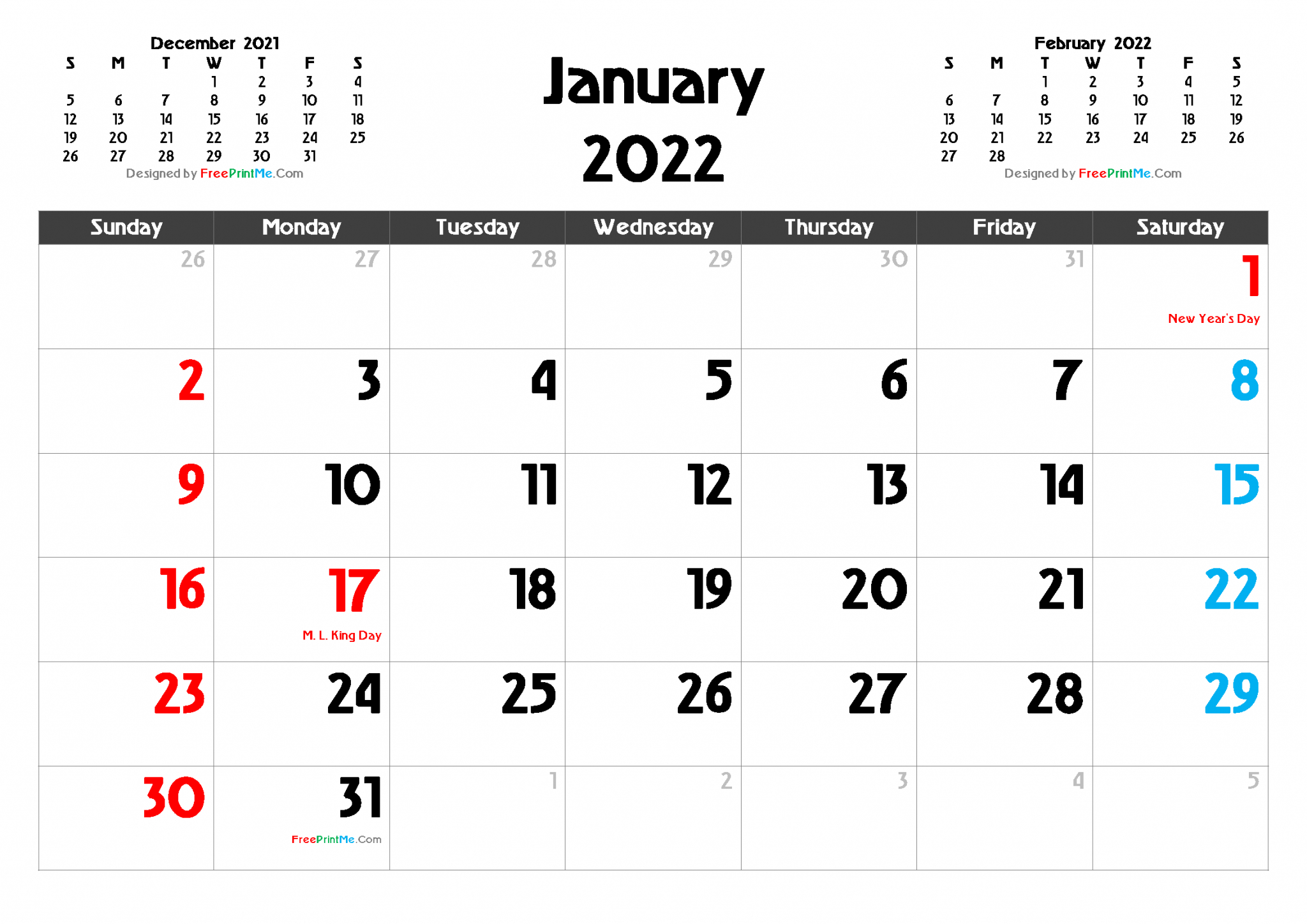 Free Printable January 2022 Calendar Pdf And Image