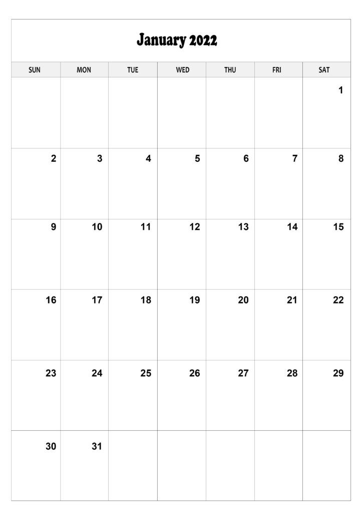 Free Printable January Calendar 2022 A4 Size Template