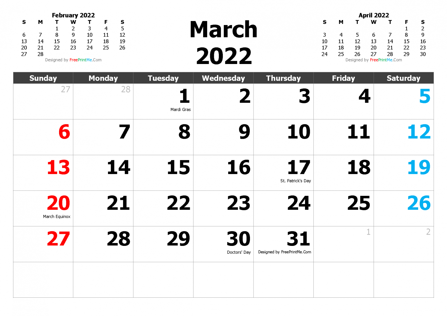 Free Printable March 2022 Calendar Pdf Png Image