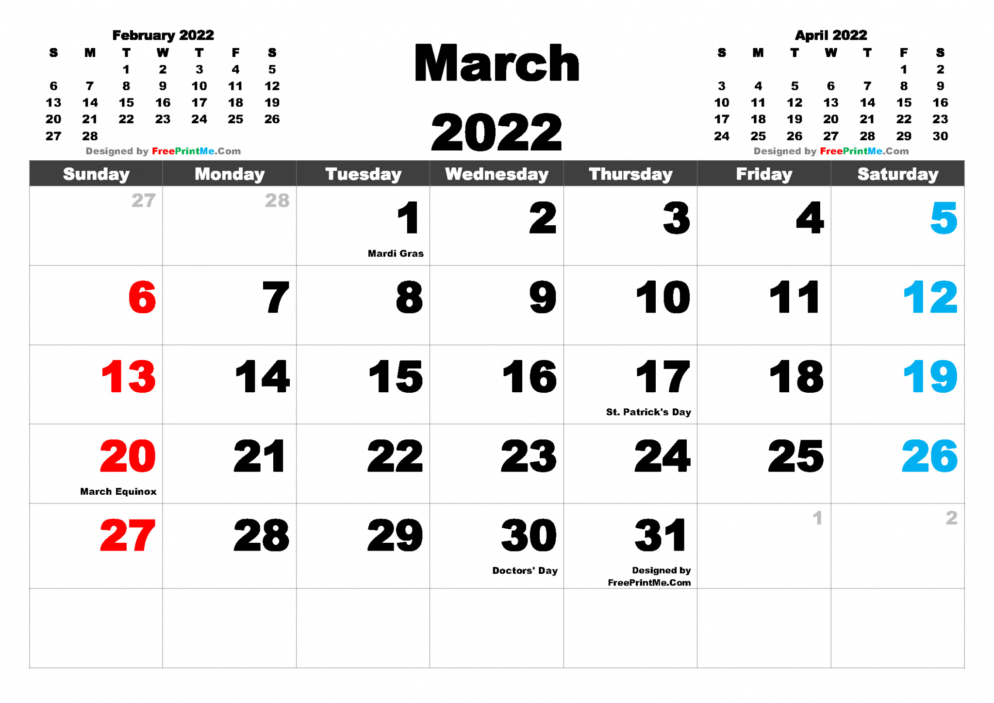 Free Printable March 2022 Calendar Pdf Png Image