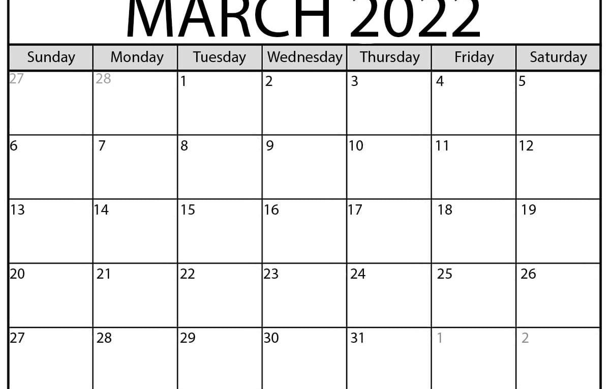 Free Printable March 2022 Calendar