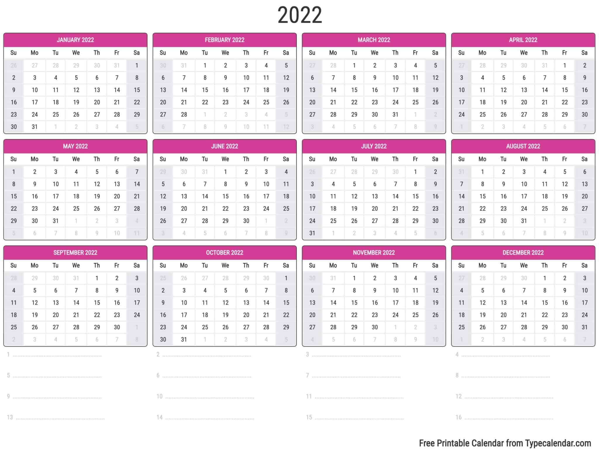 Free Printable Year 2022 Calendar | Type Calendar