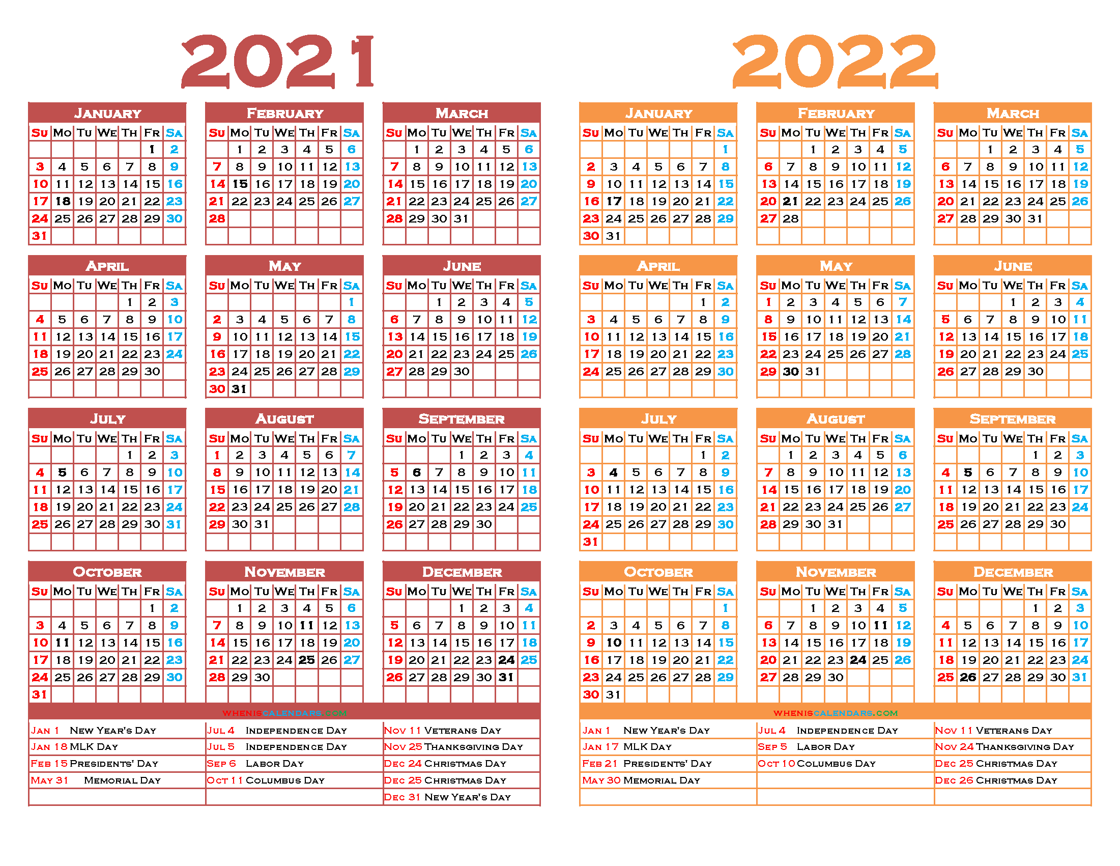 Free Printable Yearly Calendar 2022 With Holidays | Free