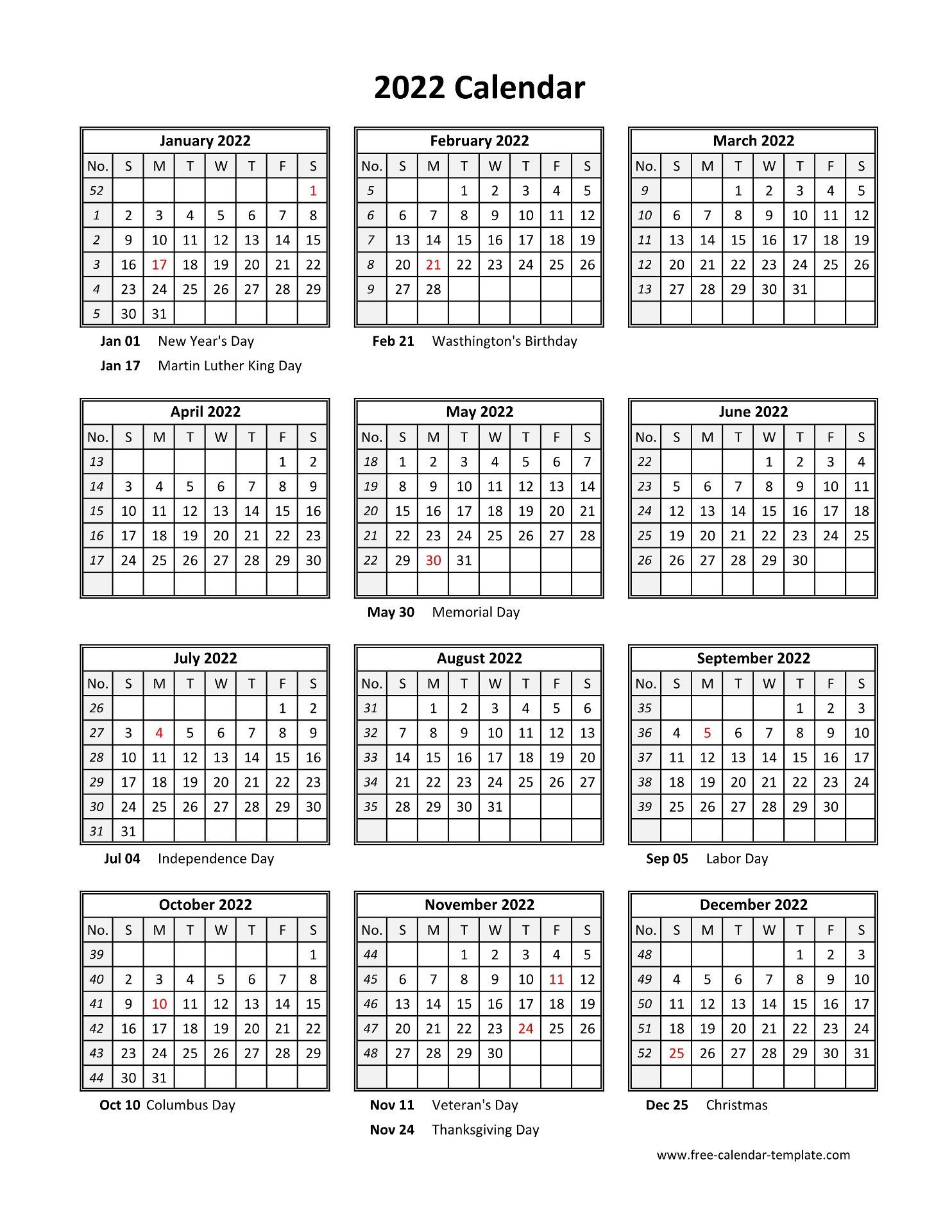 Free Yearly Printable Calendar 2022 And Similar Products