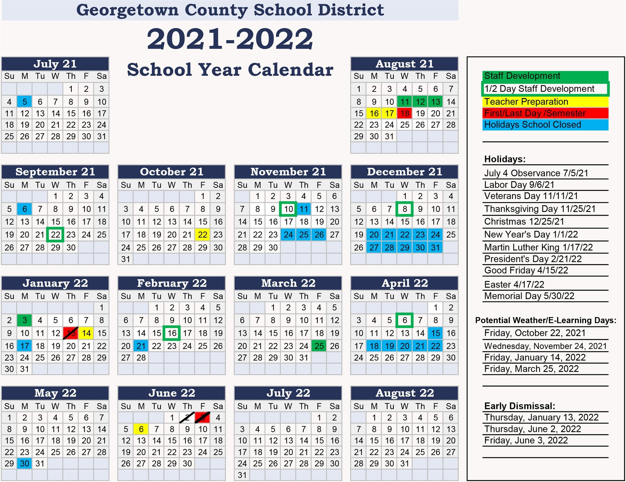Georgetown County School District Calendar 2021 And 2022
