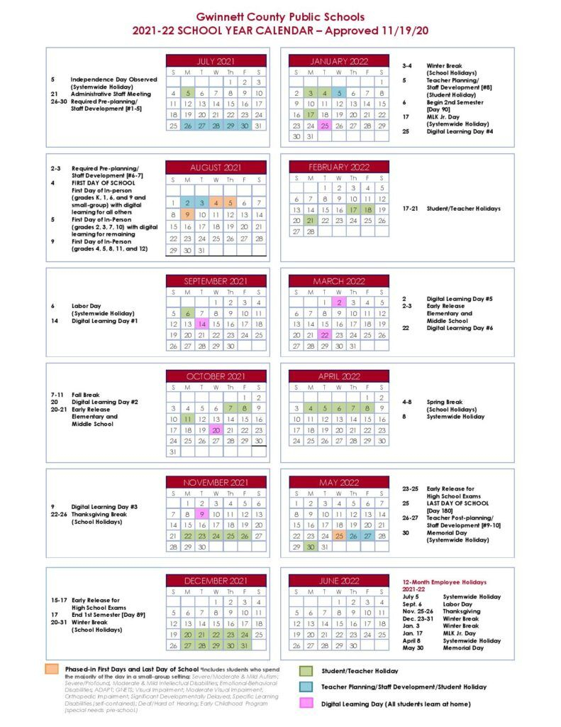 Gwinnett County Public Schools Calendar 2021-2022
