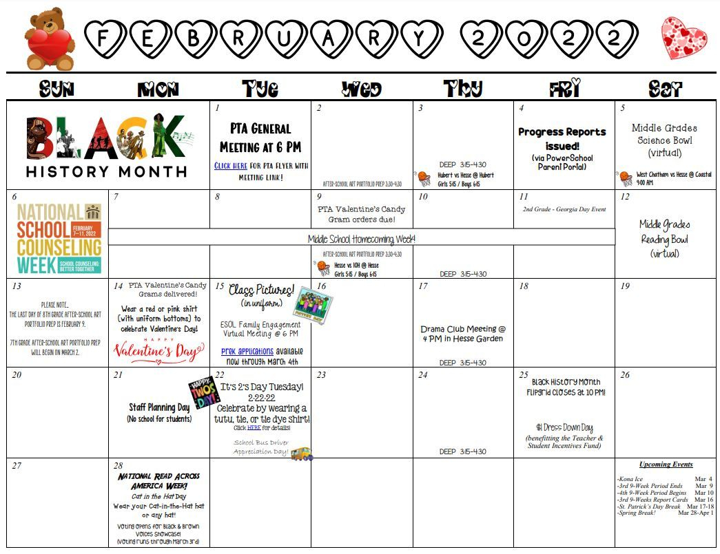 Herman W. Hesse K-8 School February 2022 Calendar Of Events