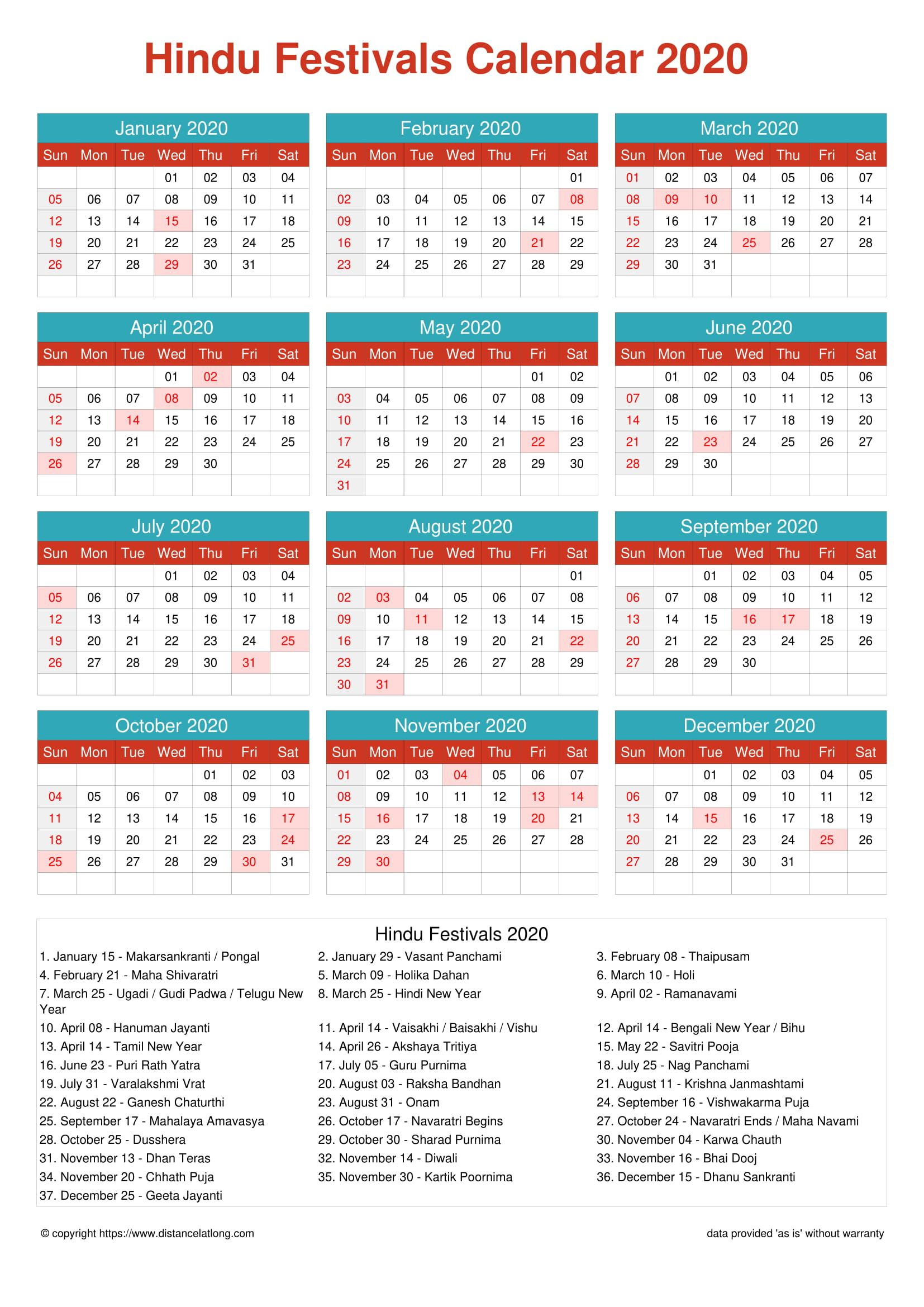 Hindu Lunar Calendar 2022