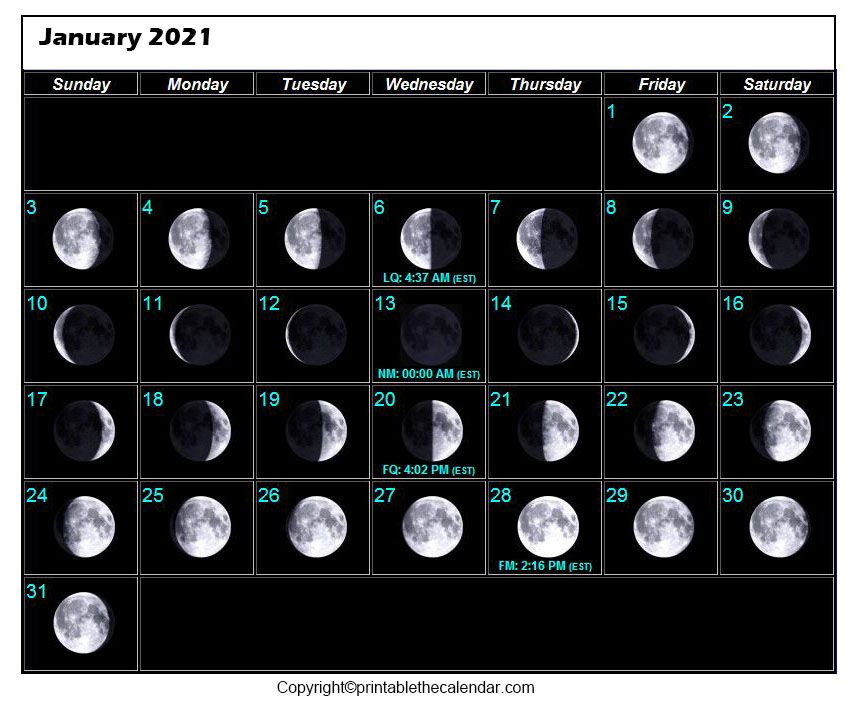 January 2021 Full Moon Calendar | Printable The Calendar