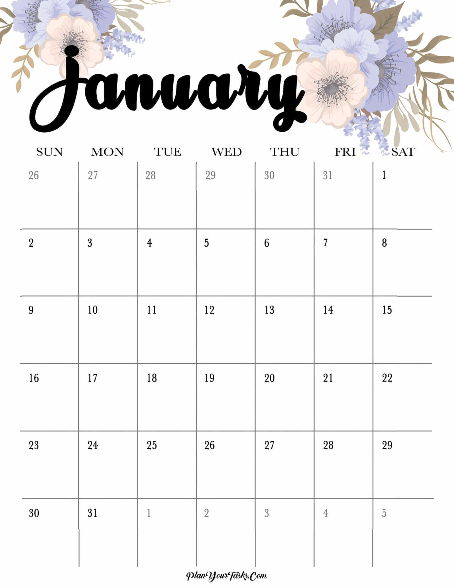 January 2022 Calendar Cute &amp; Floral Designs - Print It