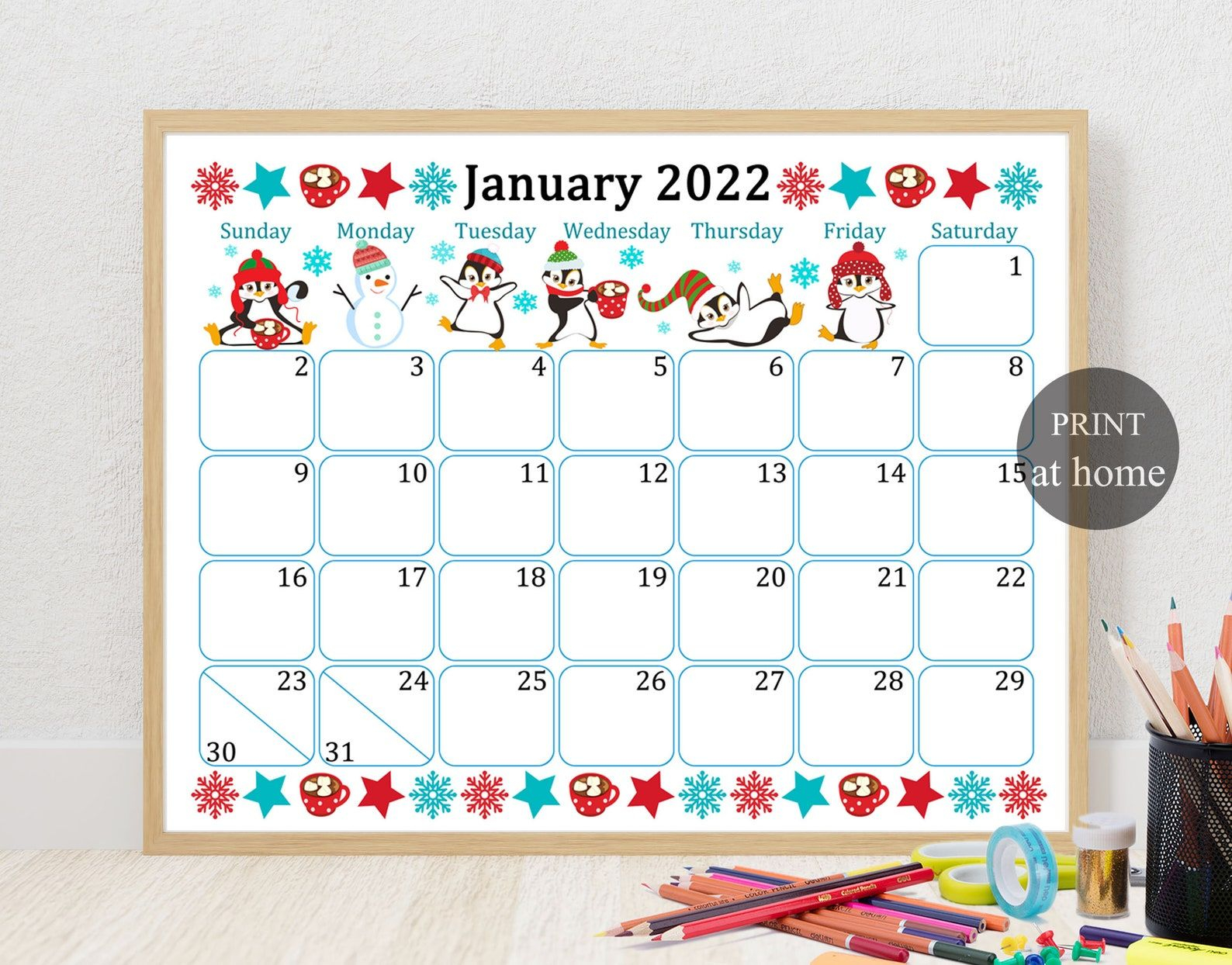 January 2022 Calendar Digital Download Monthly Calendar