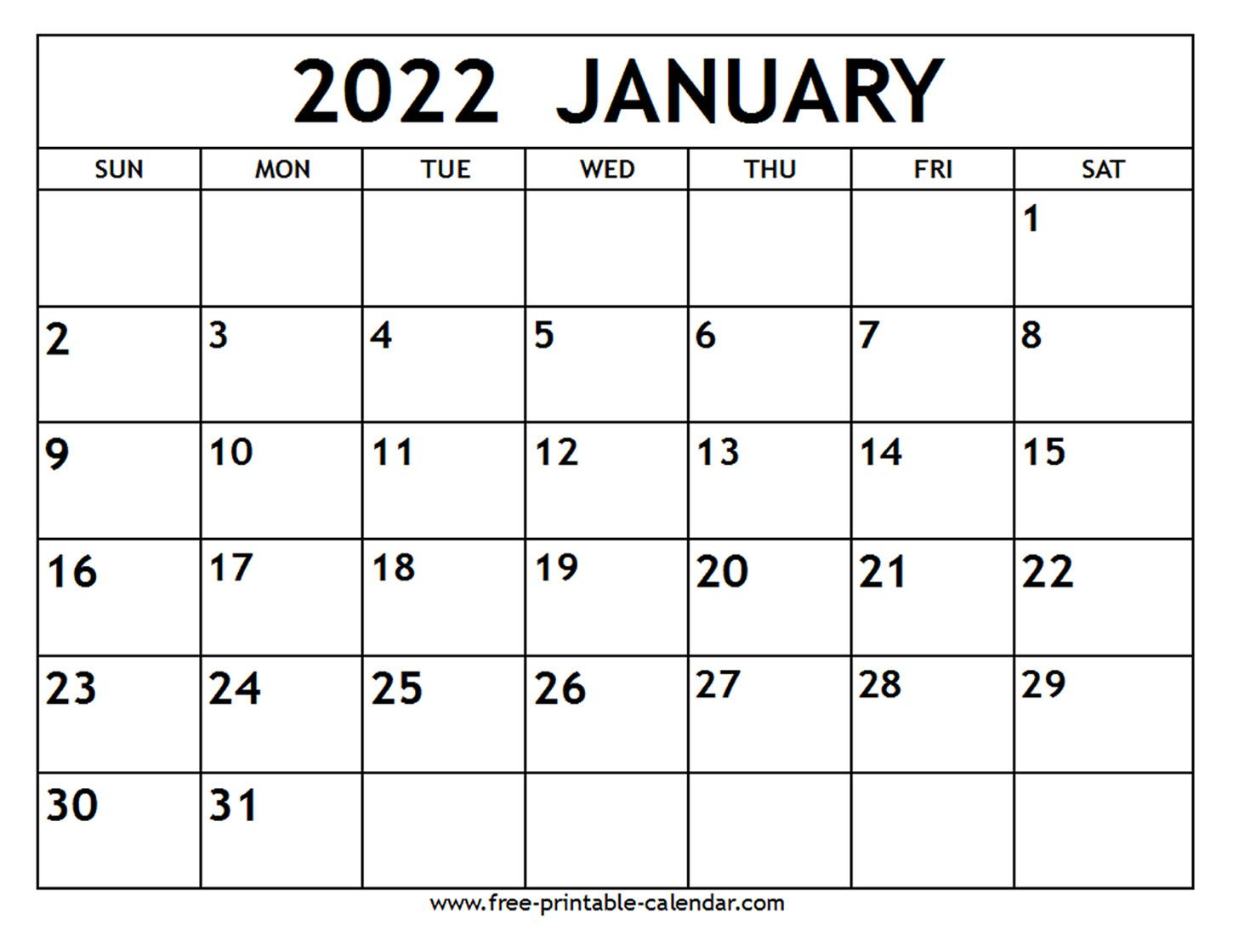 January 2022 Calendar - Free-Printable-Calendar