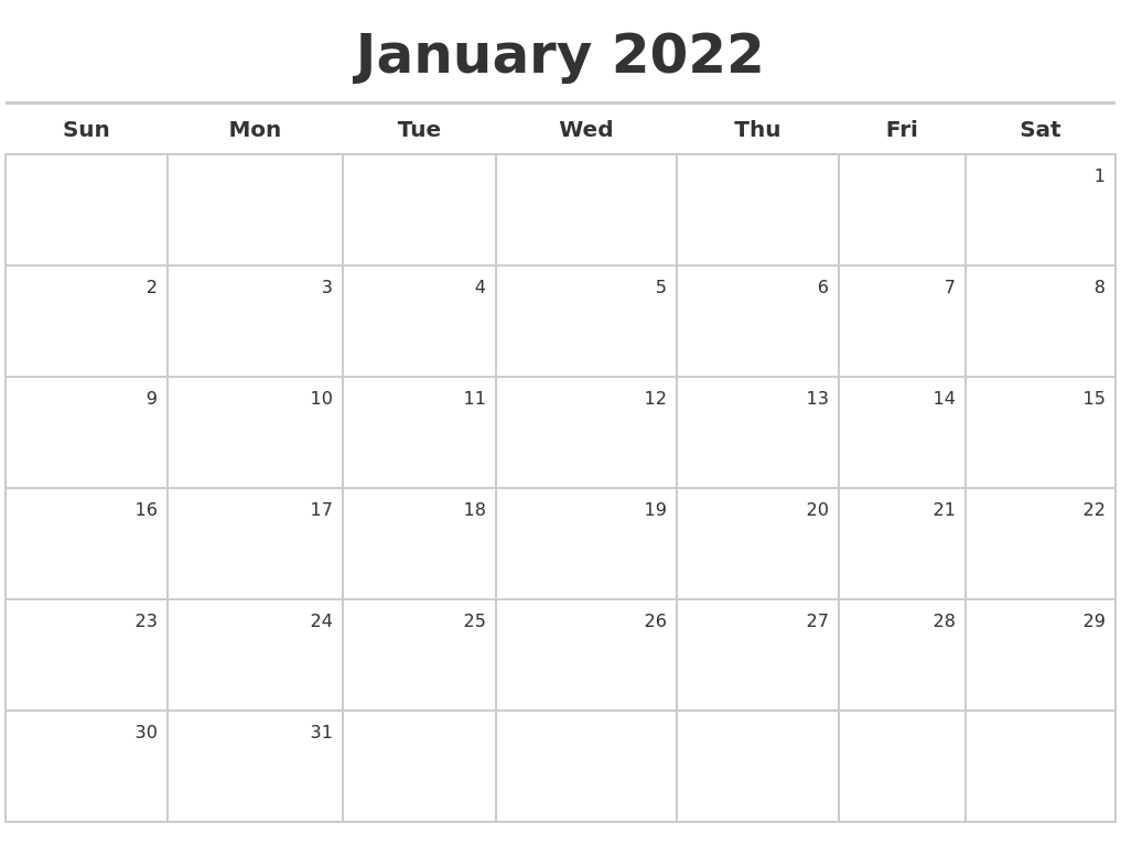 January 2022 Calendar Maker