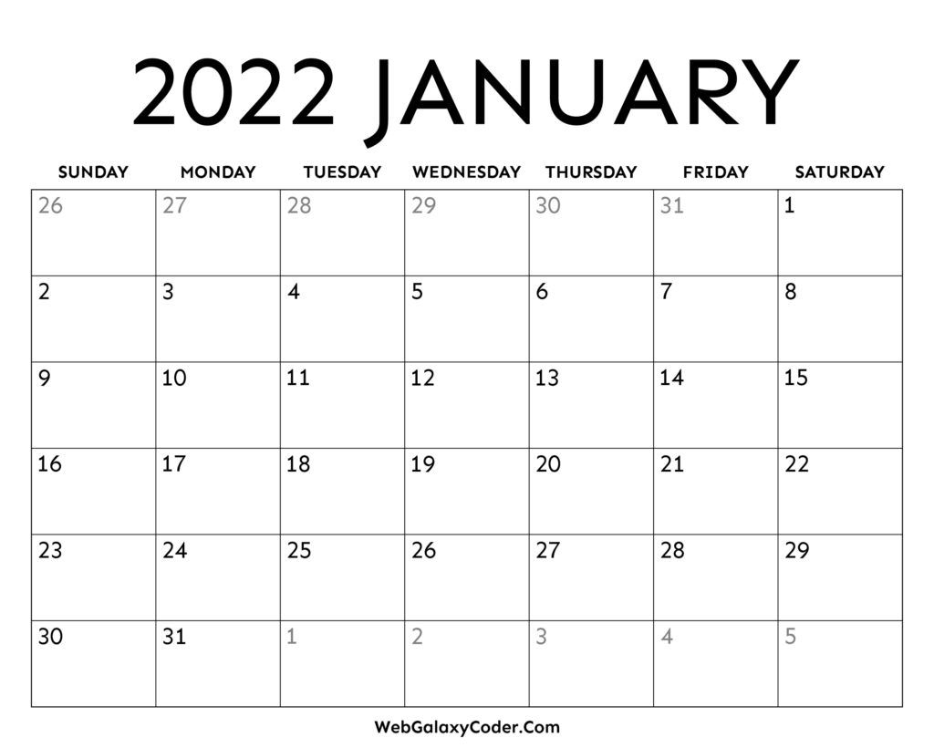 January 2022 Calendar - Printable Format - Print Now