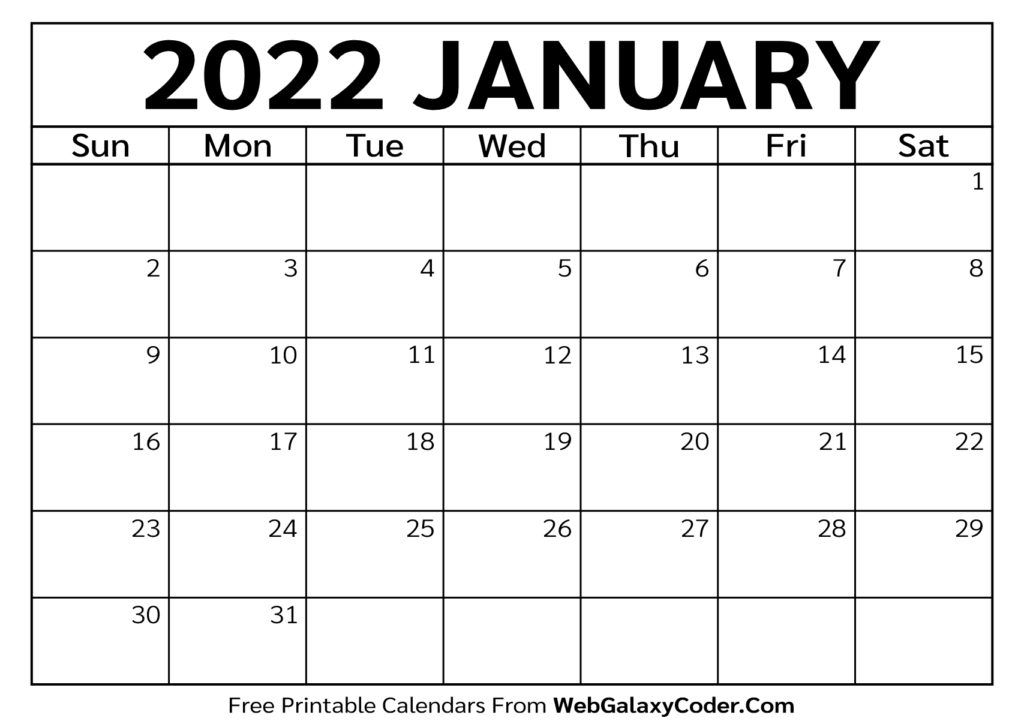 January 2022 Calendar - Printable Format - Print Now