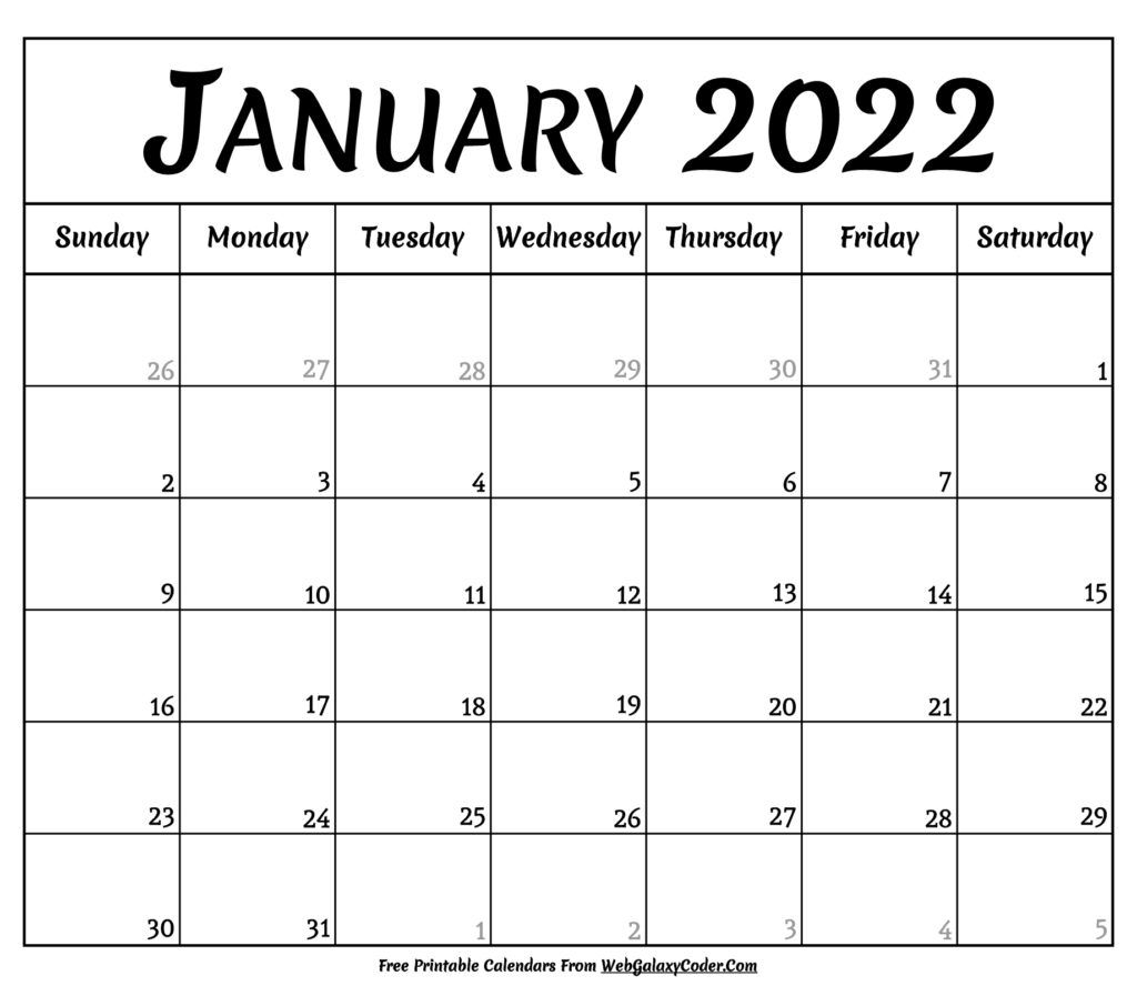 January 2022 Calendar - Printable Format - Print Now