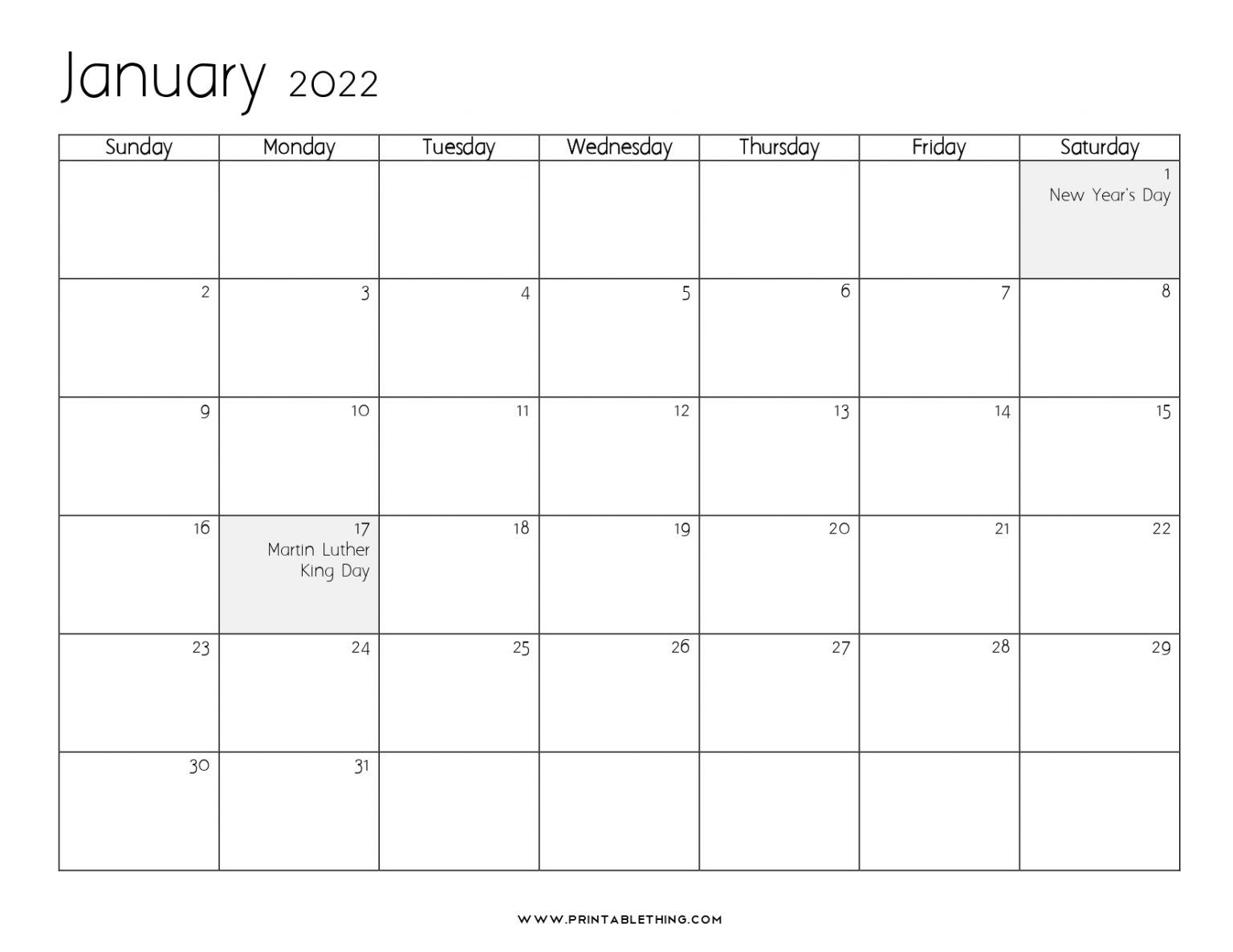 January 2022 Calendar Printable, Pdf, January 2023, 2024