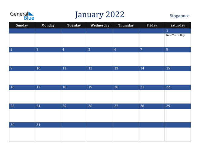 January 2022 Calendar - Singapore