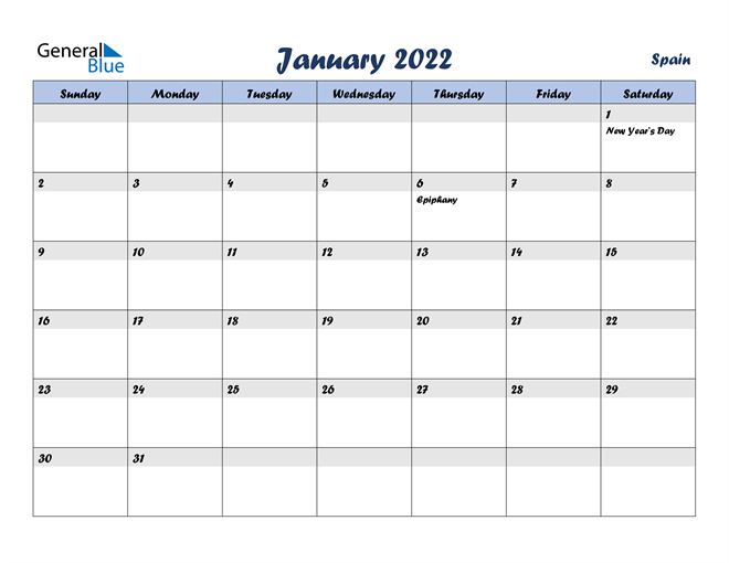 January 2022 Calendar - Spain