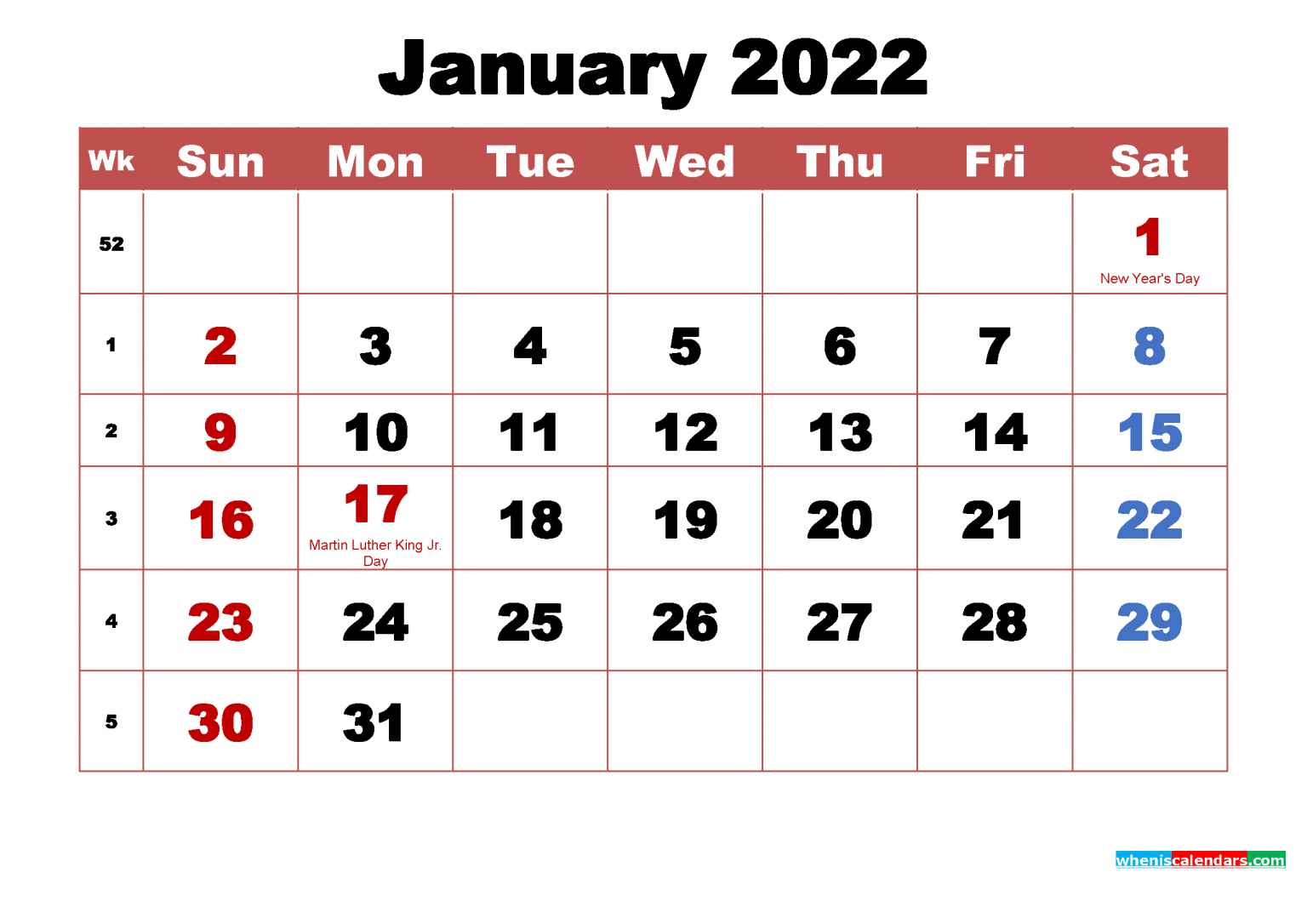 January 2022 Calendar With Holidays | Printable Calendars 2021