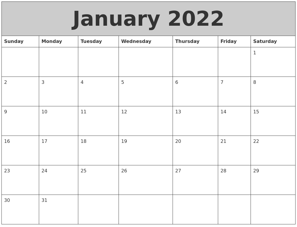 January 2022 My Calendar