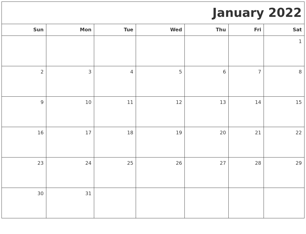 January 2022 Printable Blank Calendar