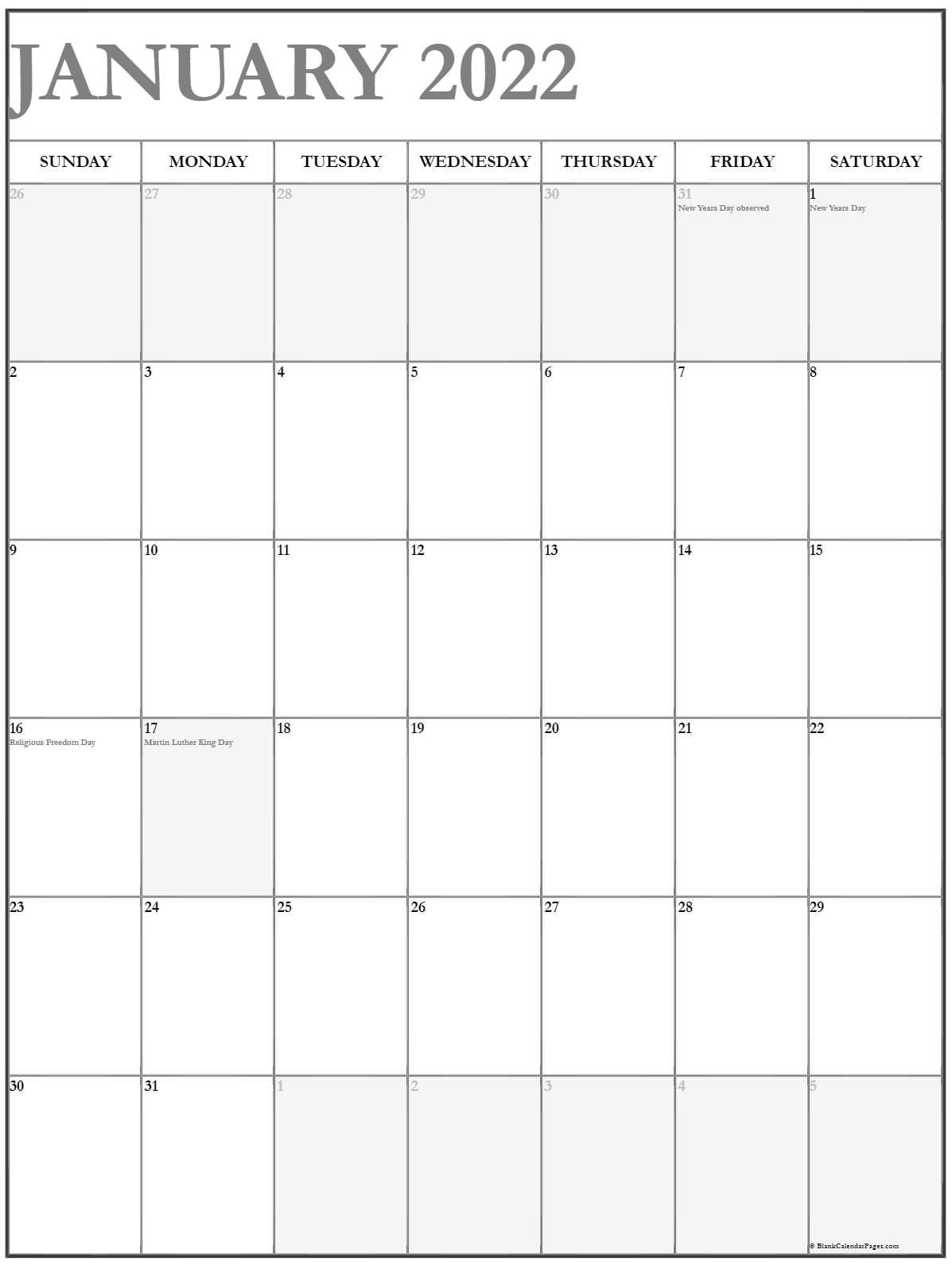 Perfect Printable Calendar January 2022 Religious