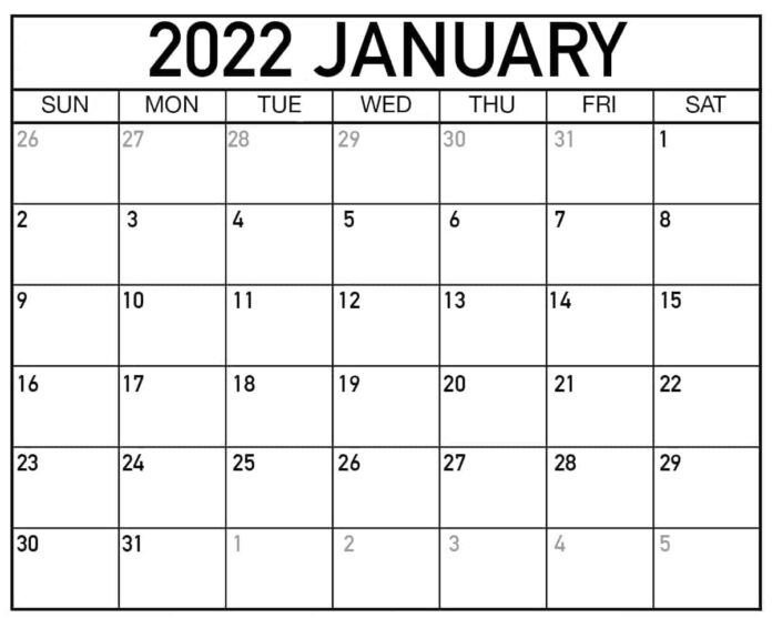 January Calendar 2022 Template - Printable Calendar Station