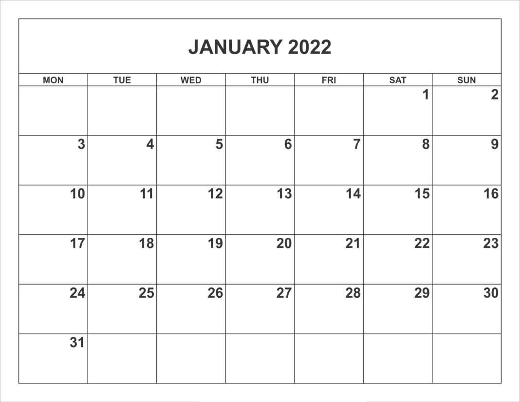 January Calendar 2022 Template - Printable Calendar Station