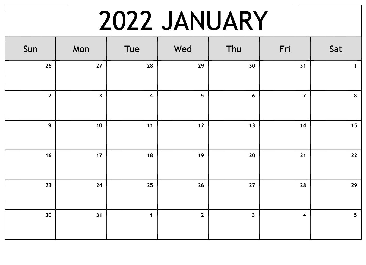 January Calendar 2022 Template - Printable Calendar Station