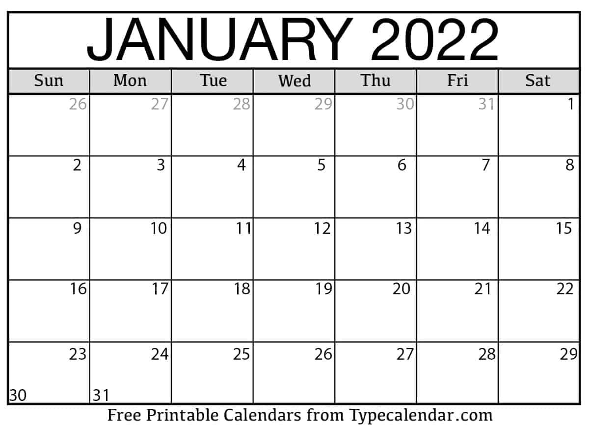 January Calendar 2022 - Ulule