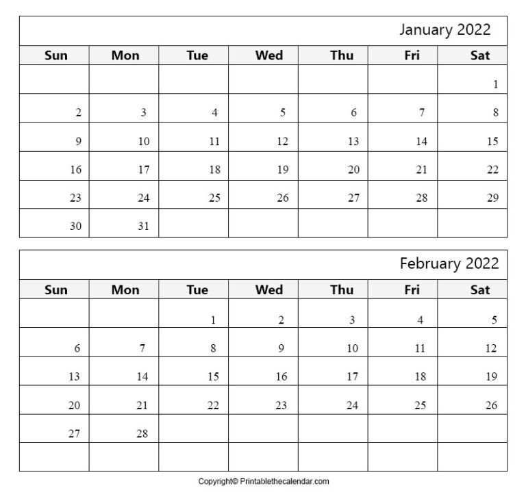 January February 2022 Calendar [Free Printable Template]