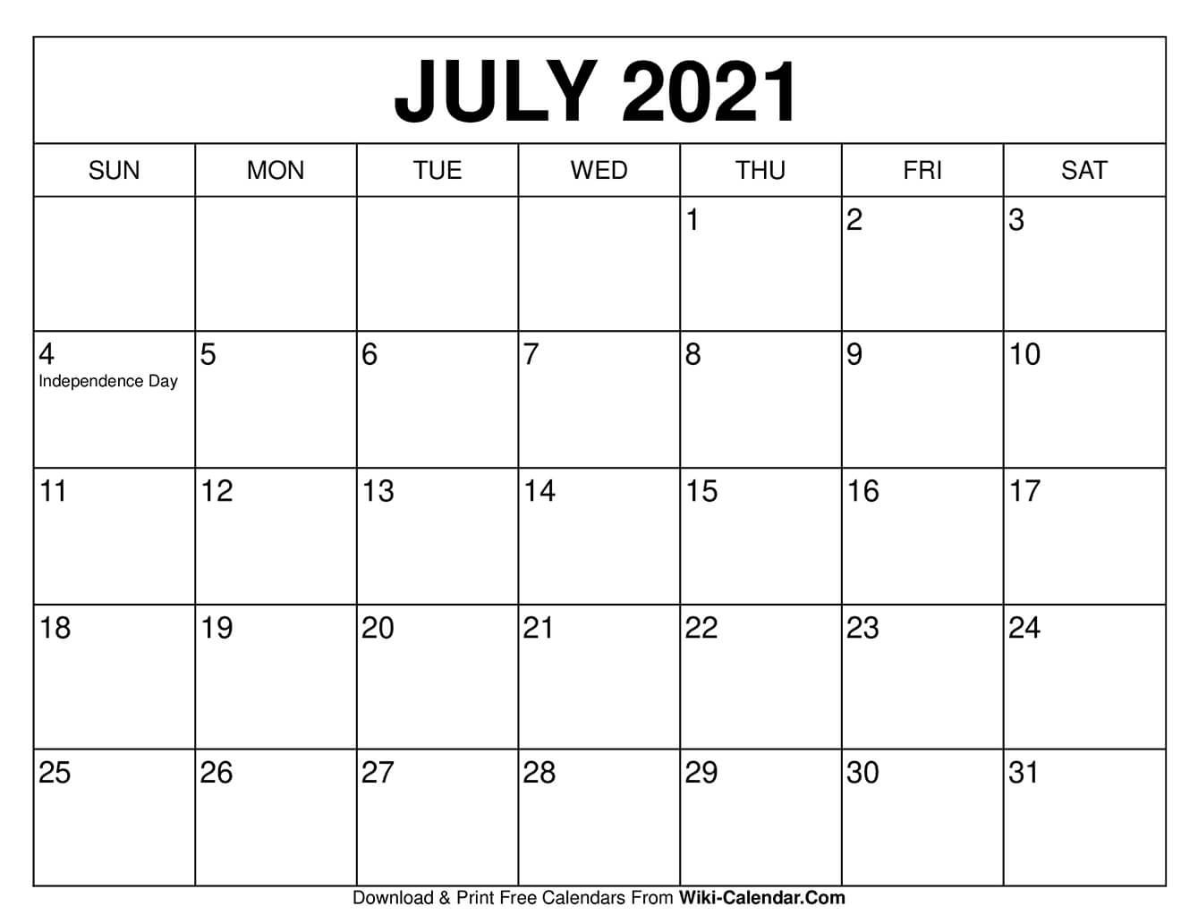 July 2021 Printable Calendar Wiki | 2022 Calendar
