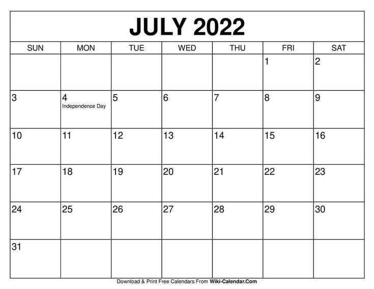 July 2022 Calendar | Free Printable Calendar Templates