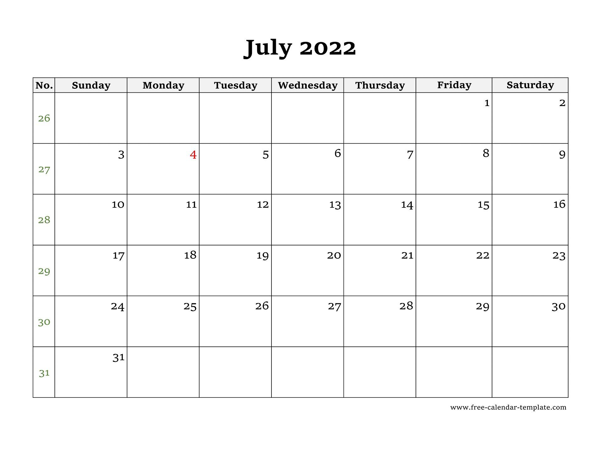 July 2022 Free Calendar Tempplate | Free-Calendar-Template