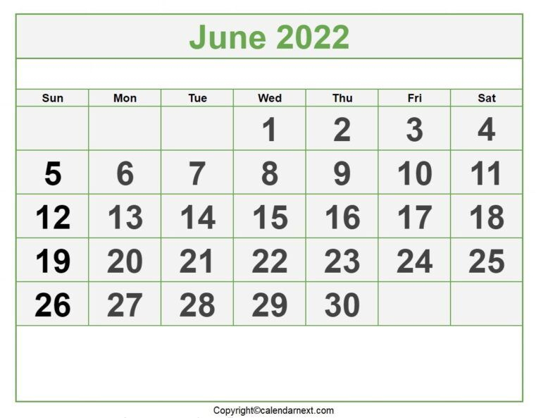 June 2022 Calendar | Calendar Next