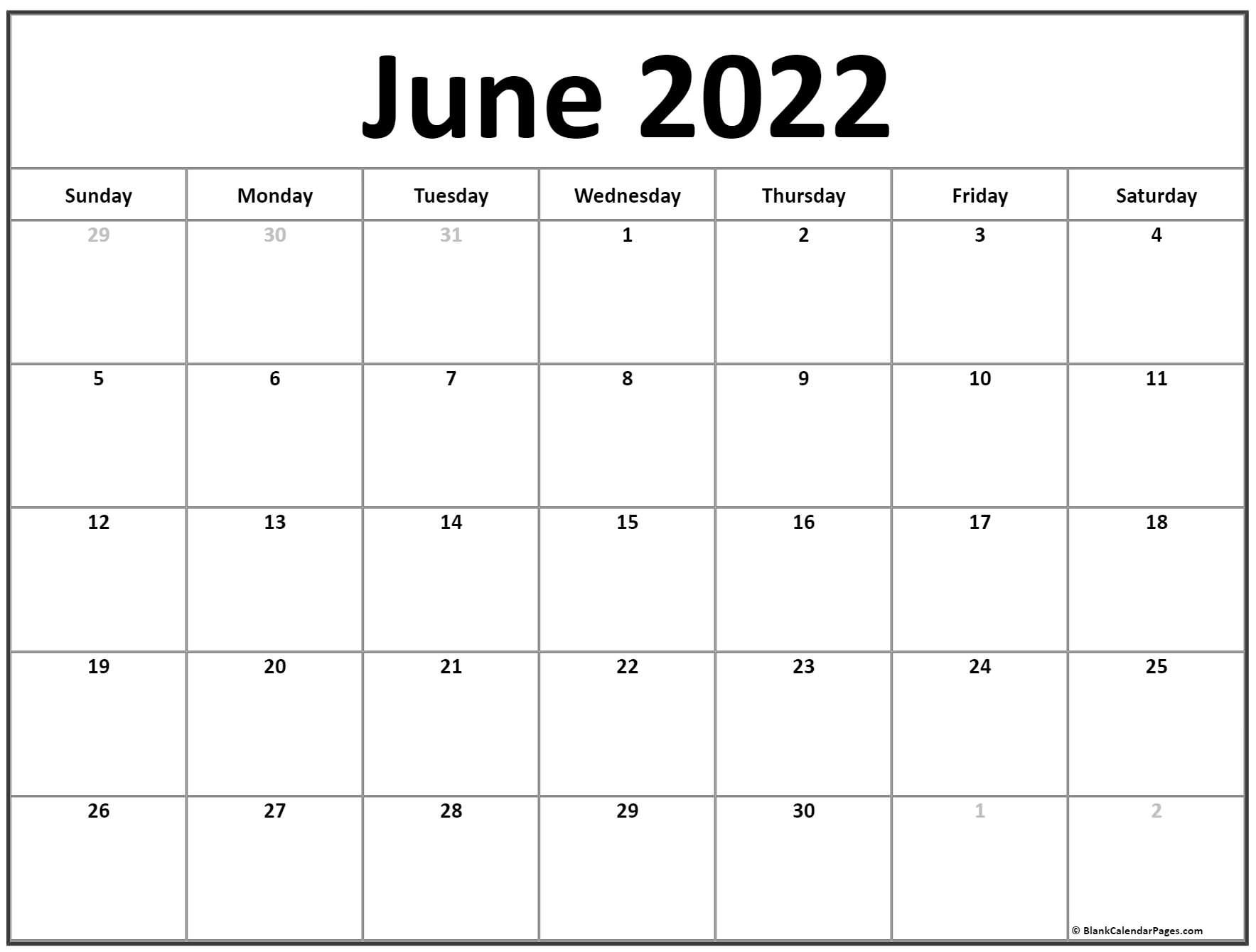 June 2022 Calendar | Free Printable Calendar Templates