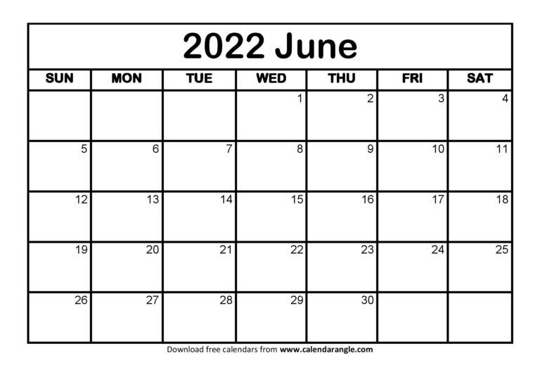 June 2022 Calendar Printable - Blank Calendar Printable