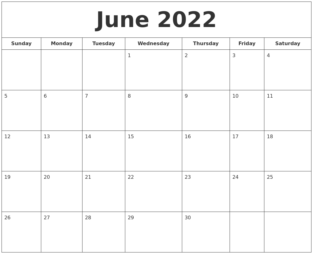 June 2022 Printable Calendar