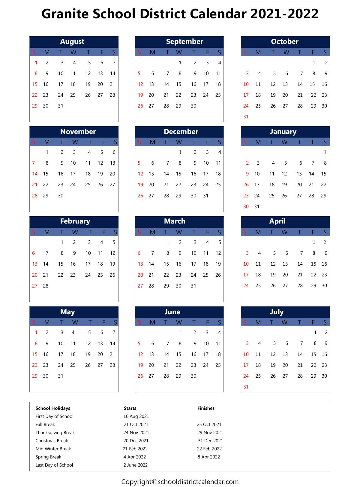 Lee County Schools Calendar 2022-23 - July Calendar 2022