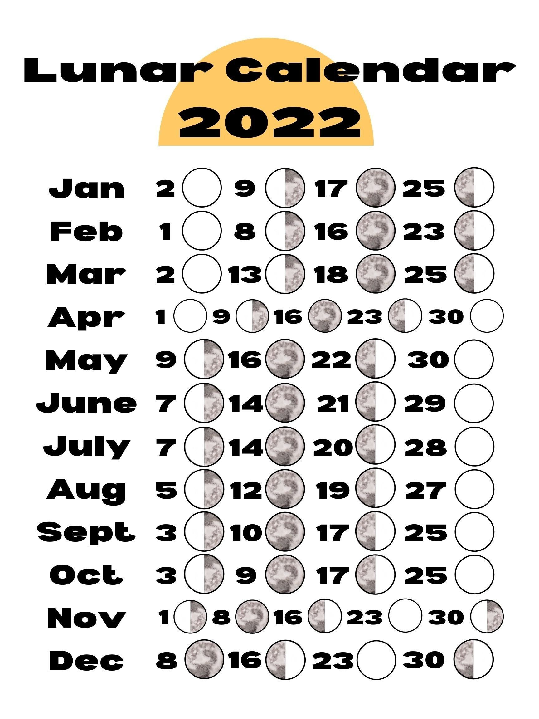 Lunar Calendar 2022 Instant Download | Etsy