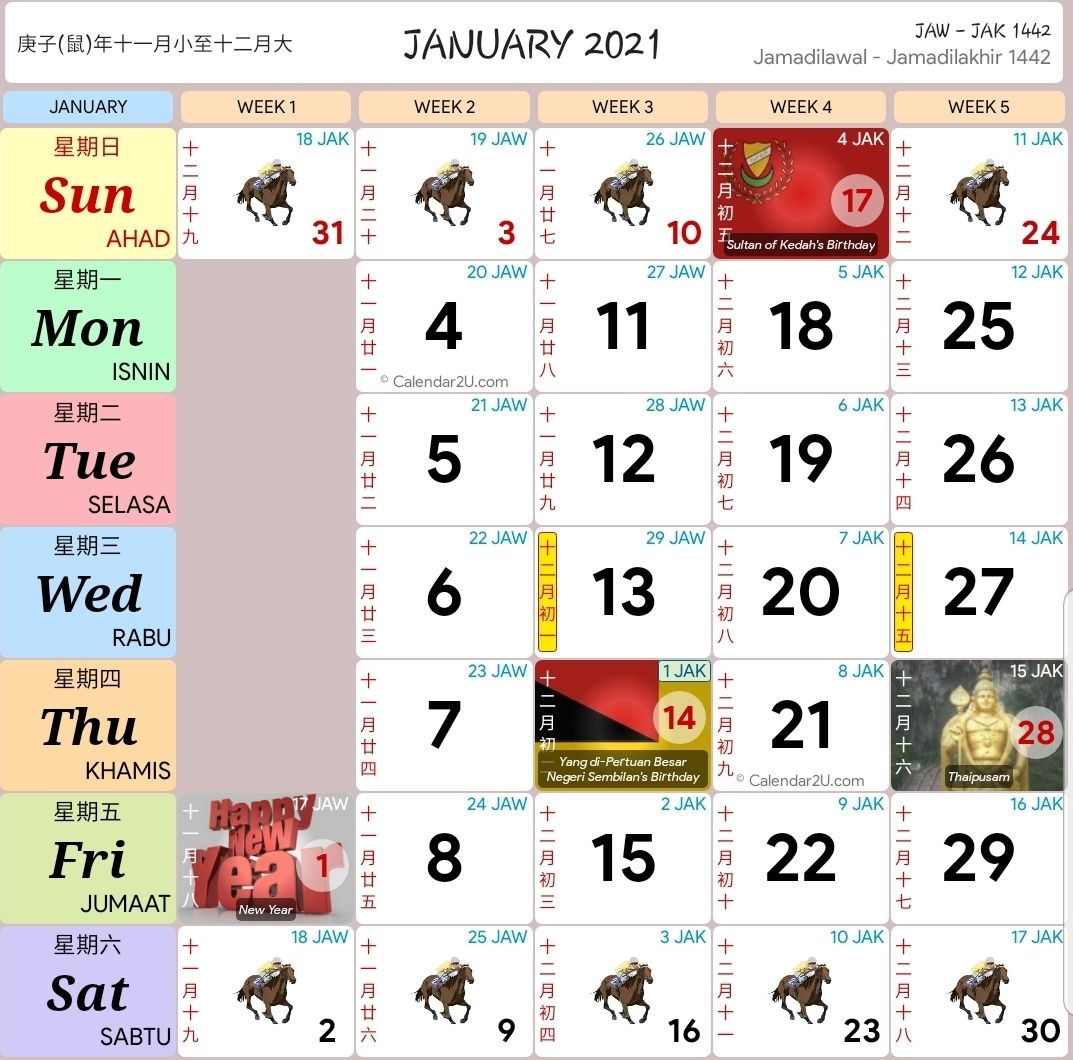 Malaysia Calendar Jan 2022